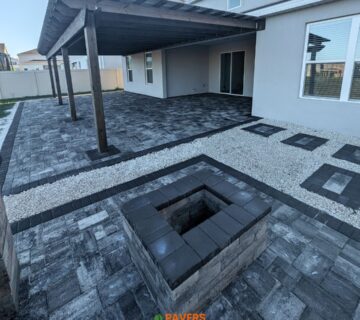 Fire pit, decorative wall and pavers charcoal white three sizes