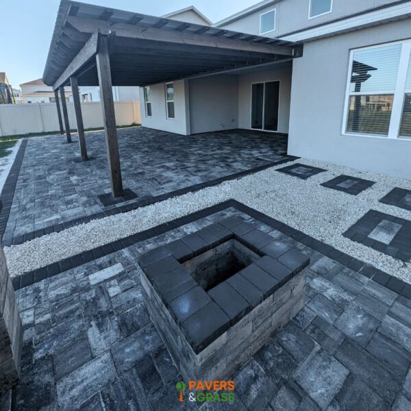 Fire pit, decorative wall and pavers charcoal white three sizes