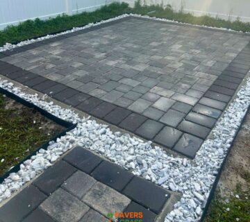 Design of a backyard prepared for a pergola’s installation Paversngrass