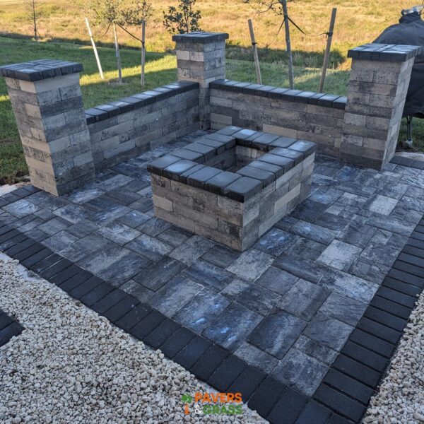 Fire pit, decorative wall and pavers charcoal white three sizes