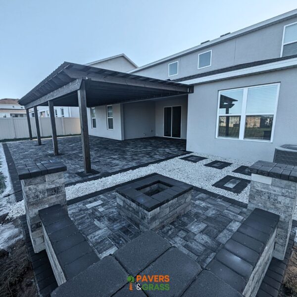 Fire pit, decorative wall and pavers charcoal white three sizes