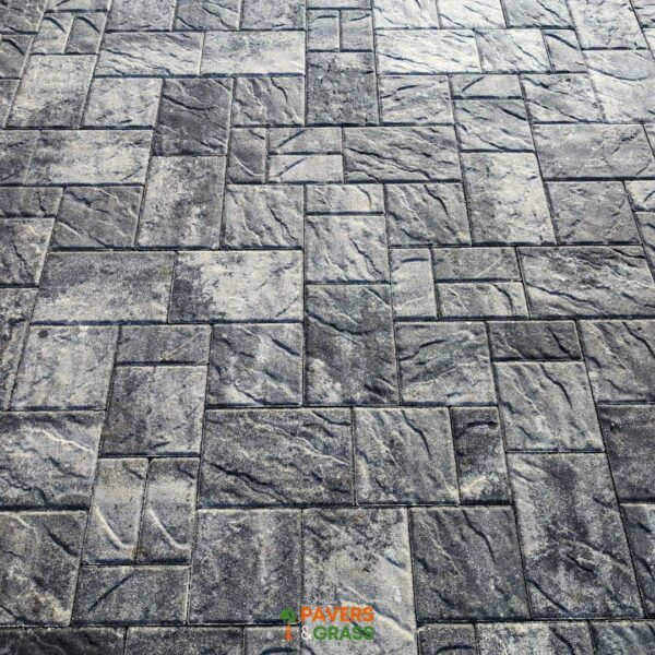 Backyard and sidewalks with white charcoal pavers