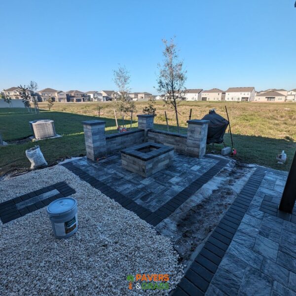 Fire pit, decorative wall and pavers charcoal white three sizes