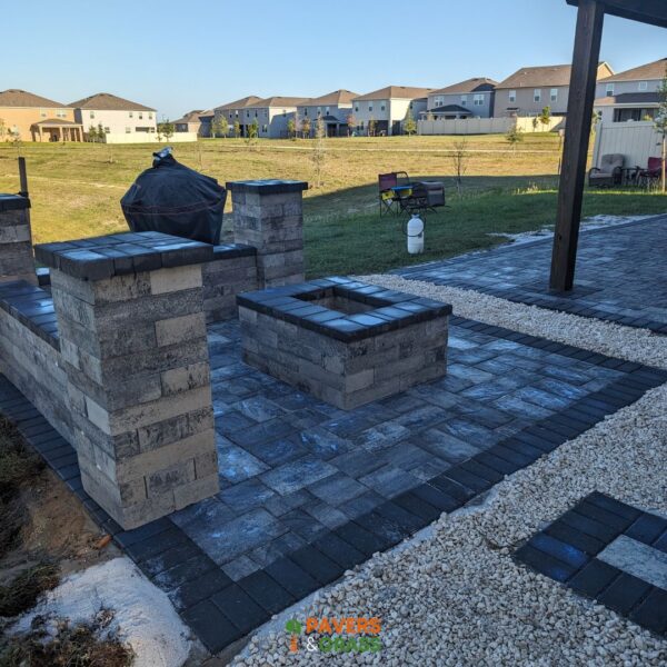 Fire pit, decorative wall and pavers charcoal white three sizes
